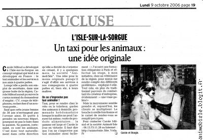Article paru dans le journal "Vaucluse Matin" le 9 octobre 2006